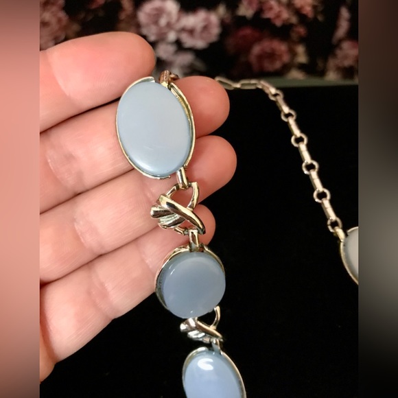 Vintage Coro Powder Blue And Silver Tone Hook Closure Choker Necklace 16.5” - Picture 4 of 11